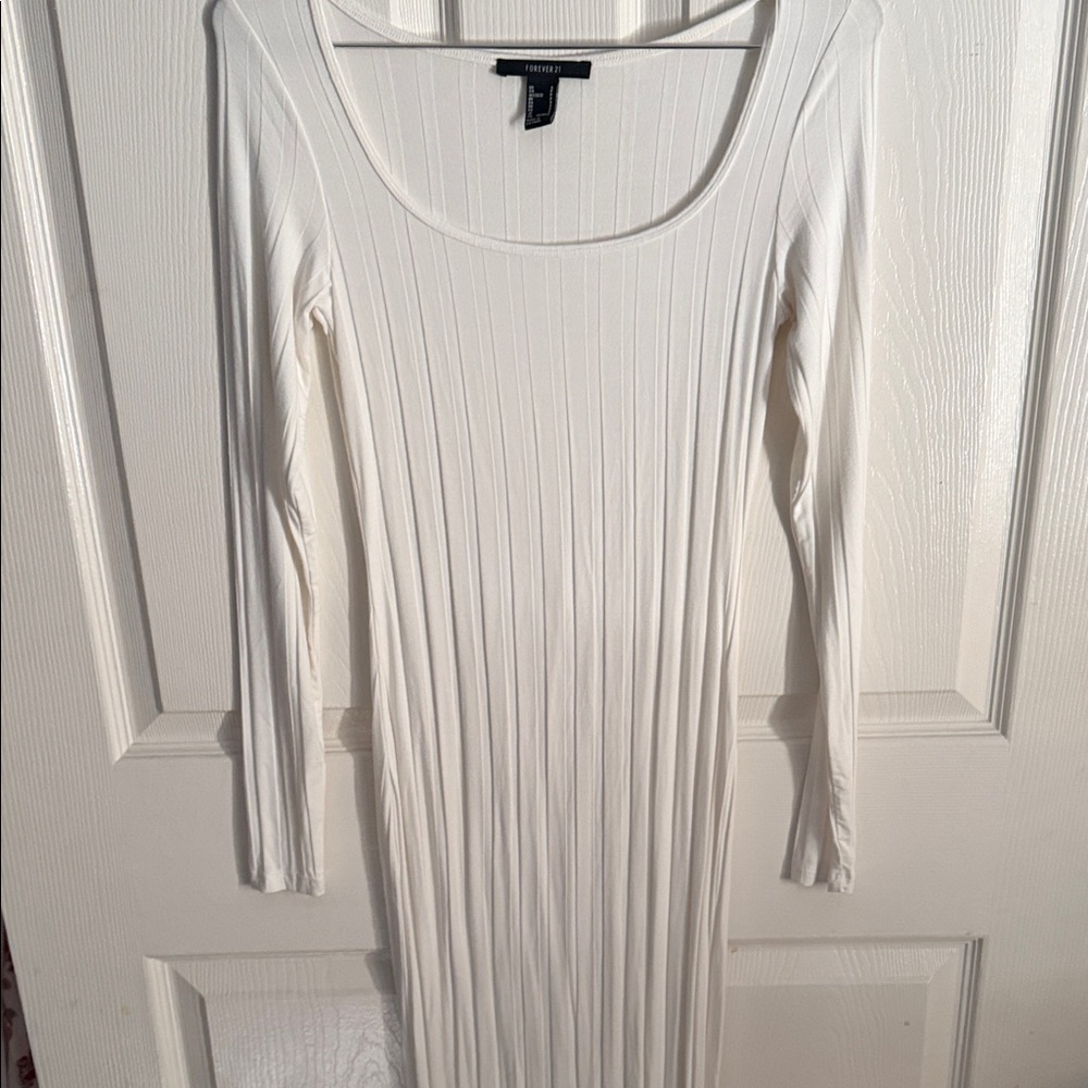 Forever 21 Cream Ribbed Long Sleeve Dress